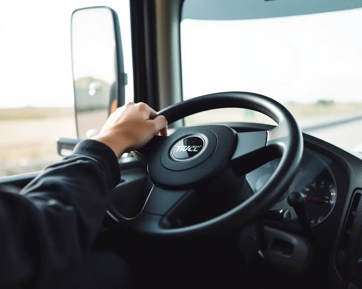 Tractor Trailer Steering Wheel Close-Up in Action