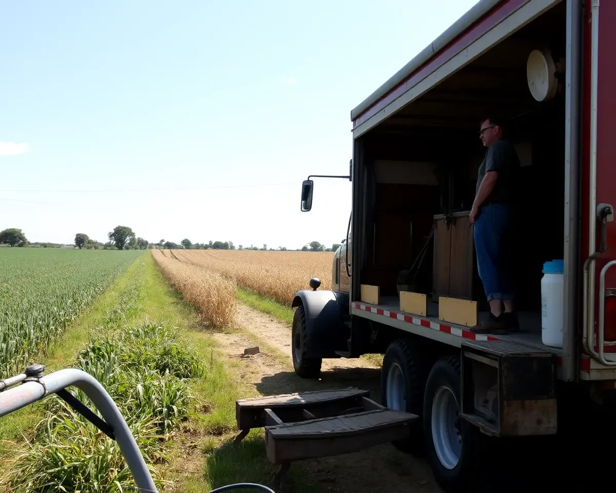 Tractor Trailer in Rural Farm with Farmer