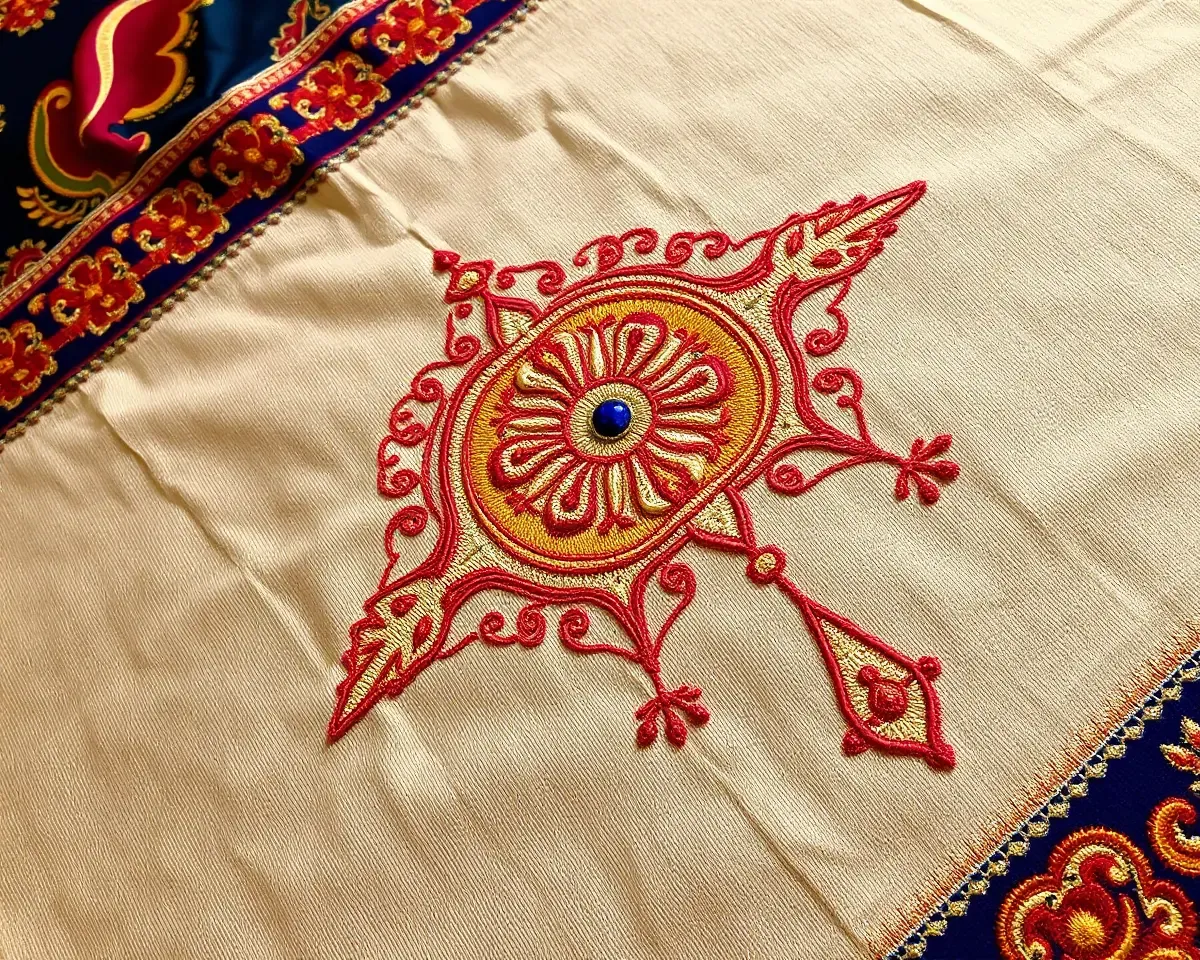 Traditional Fabric with Stylized Tiranga and Intricate Embroidery