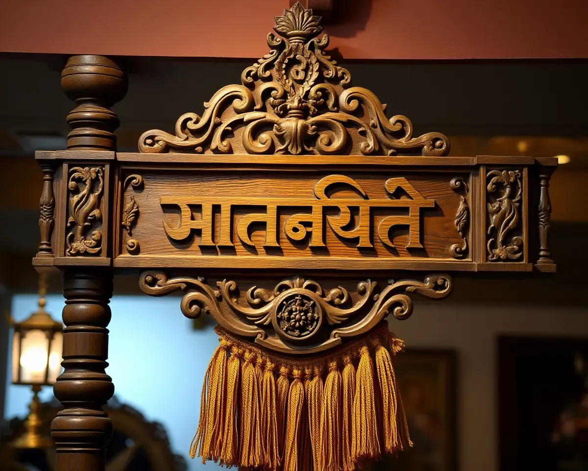 Traditional Hand-Carved Wooden Marathi Lagna Banner with Classic Design