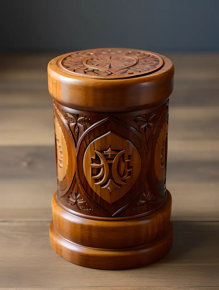 Traditional Hand-Carved Wooden Pestle on Antique Chest