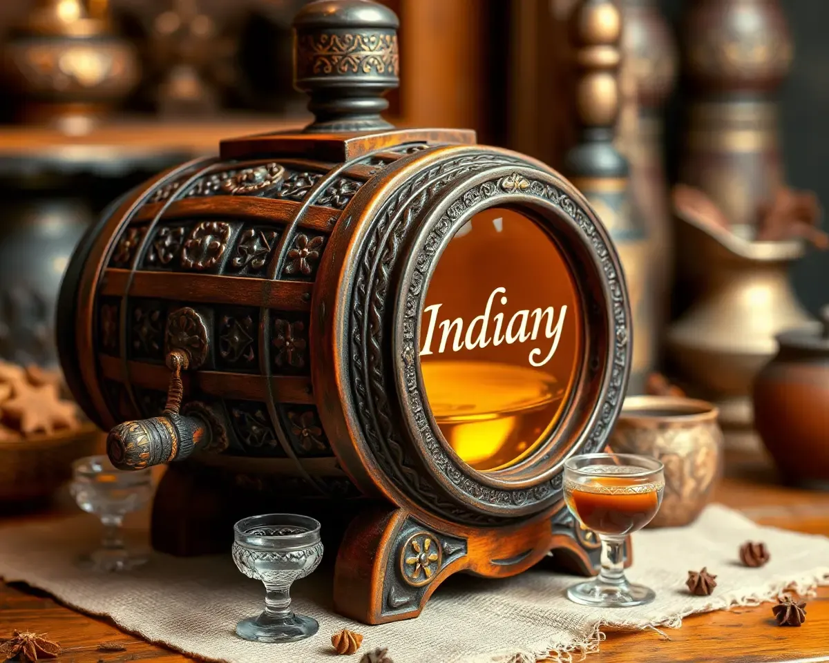 Traditional Indian Barrel with Desi Daru and Spices