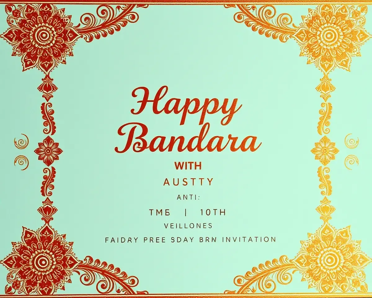 Traditional Indian Bhandara Invitation with Intricate Designs and Gold.