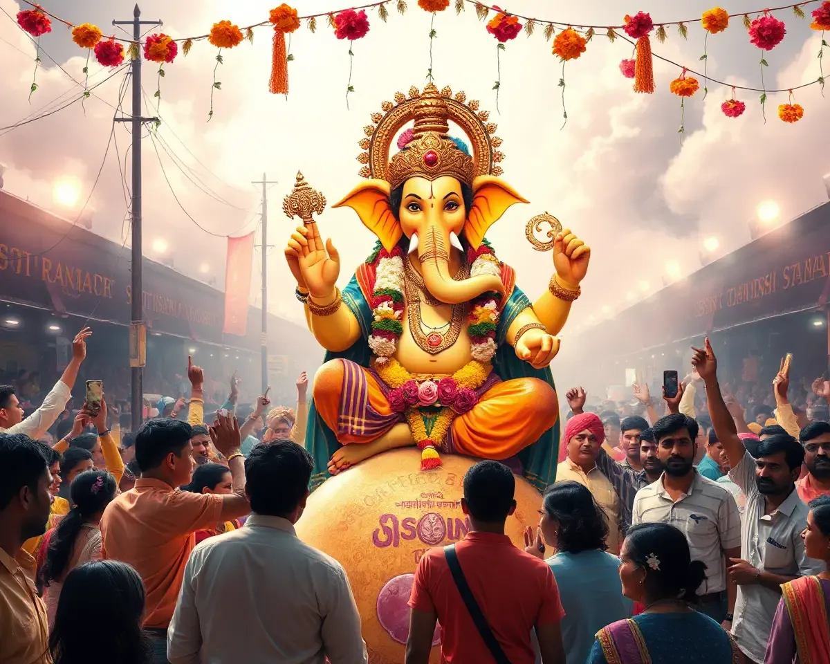 Traditional Indian Festival Scene Celebrates Anant Chaturdashi with Ganesha