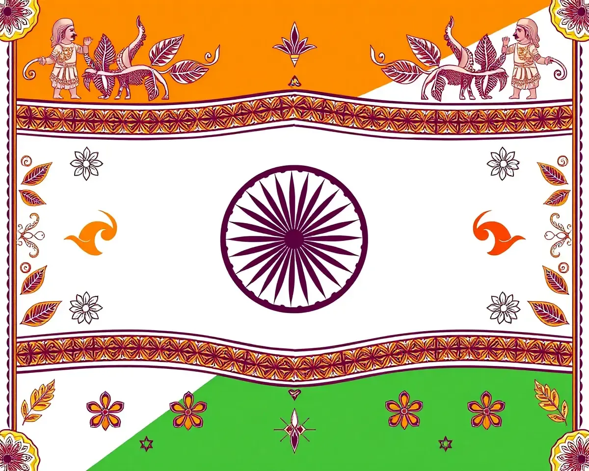 Traditional Indian Flag Illustration with Ancient Art Inspiration