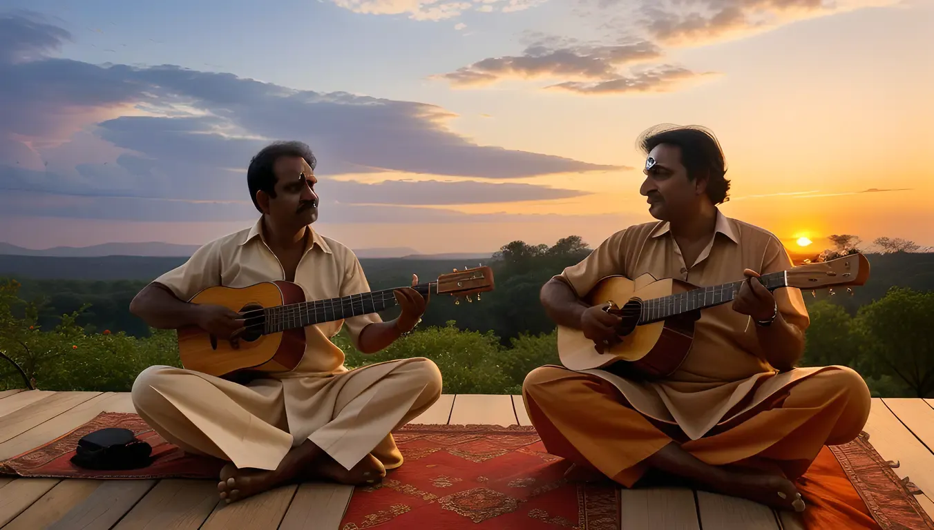 Traditional Indian Musician Plays Sarangi at Sunset