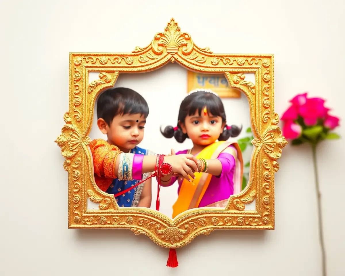 Traditional Indian Raksha Bandhan Frame with Siblings Tying Rakhi