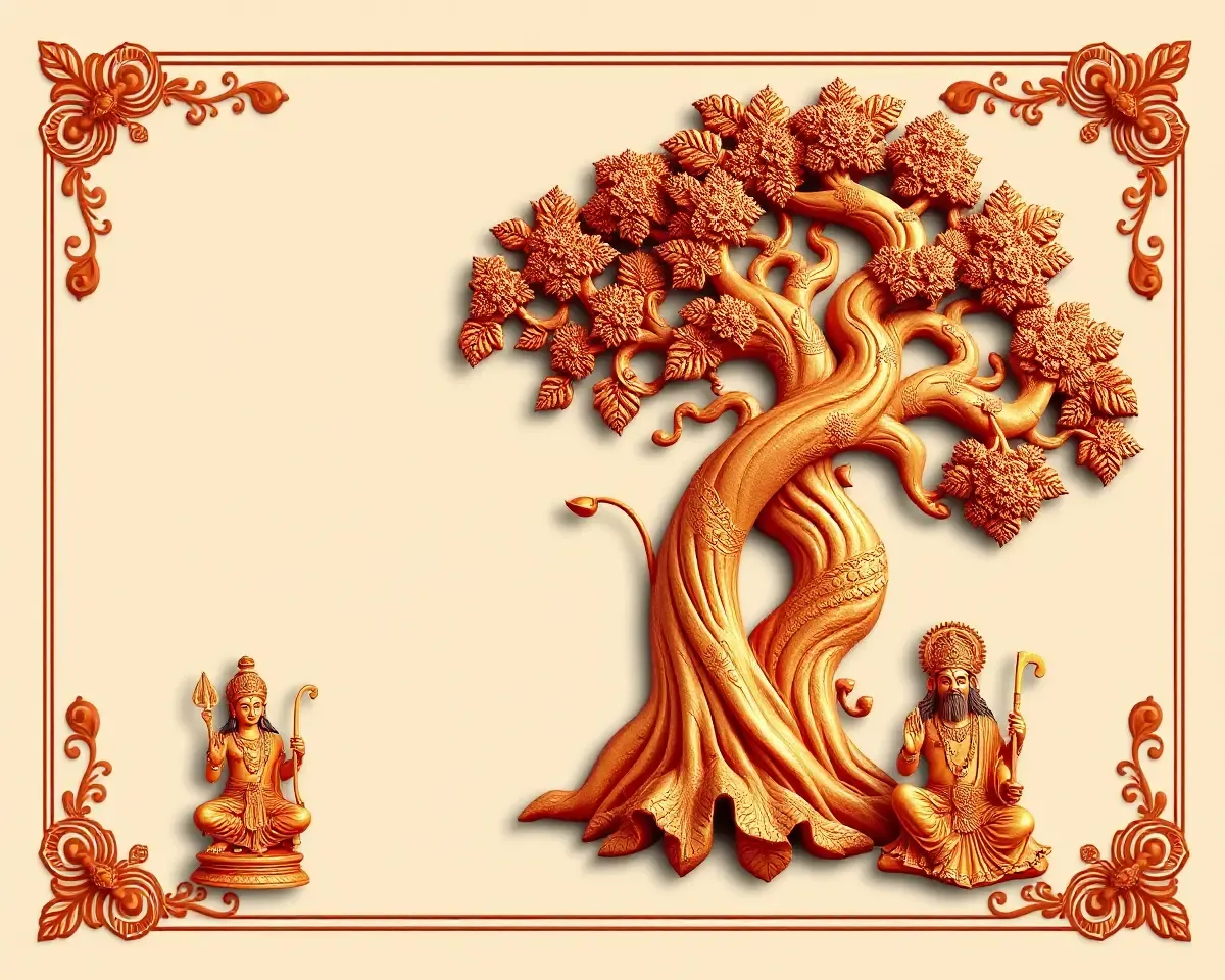 Traditional Indian Sunderkand Invitation Card with Peepal Tree