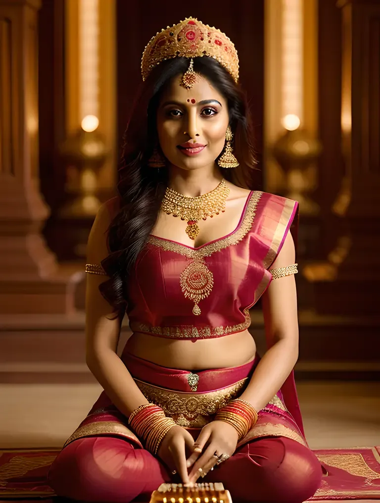 Traditional Indian Woman Plays Santoor on Throne