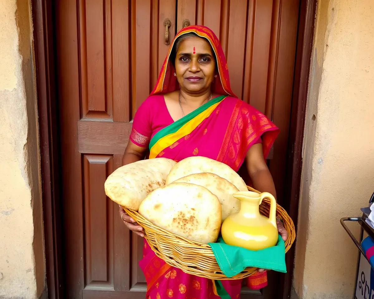 Traditional Indian Woman with Aata Bread and Ghee