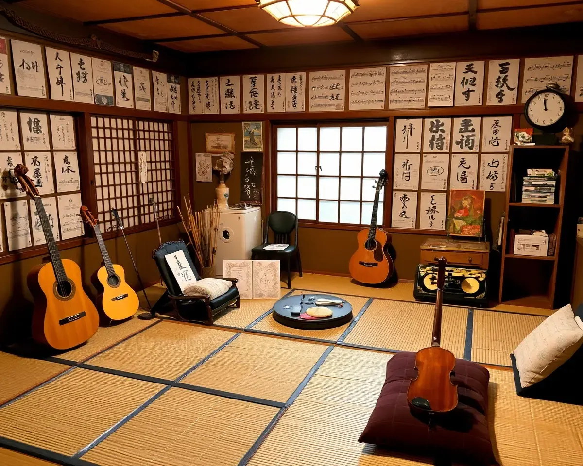 Traditional Instruments Fill Takiya's Tatami-Mat Room
