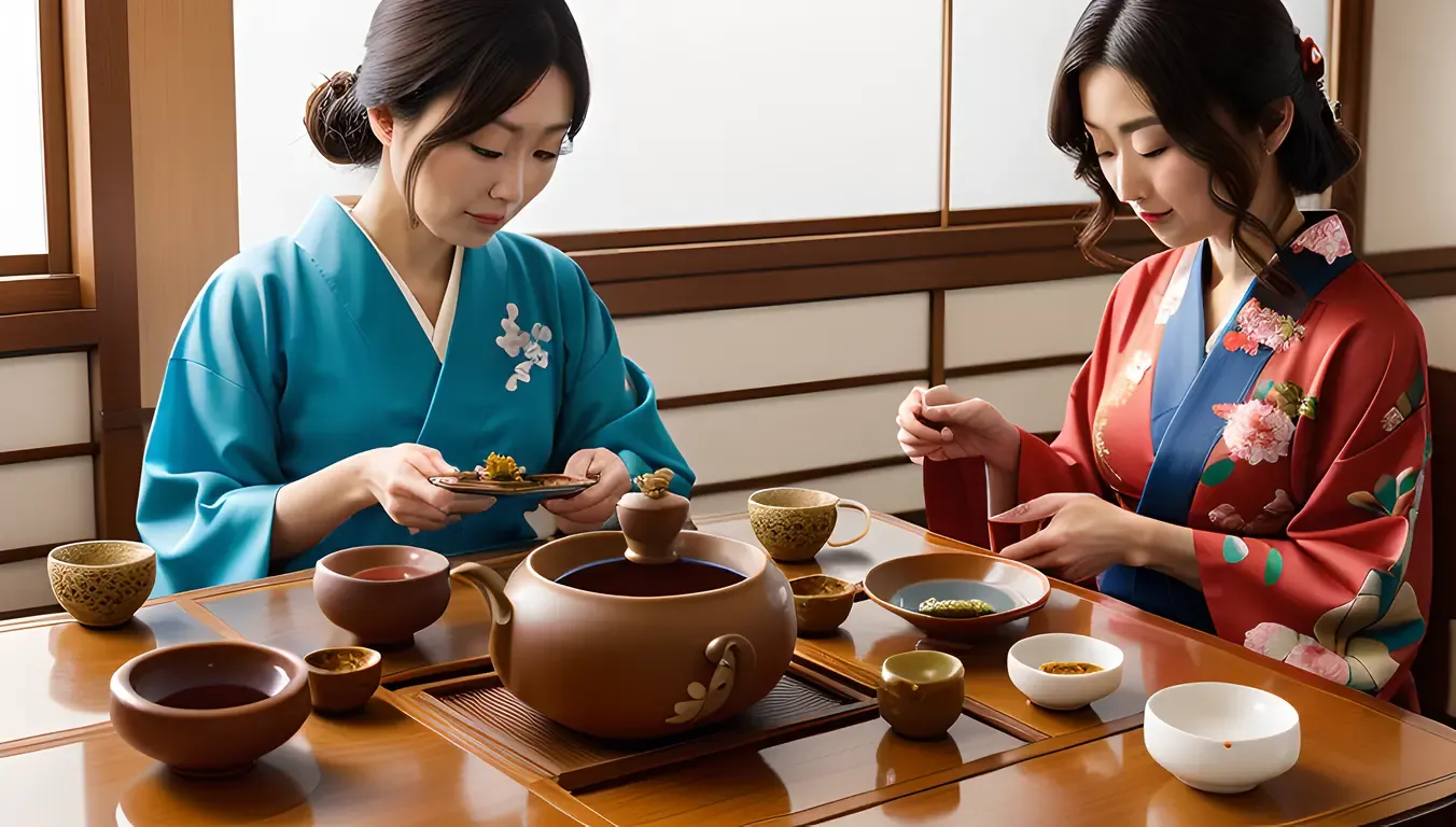 Traditional Japanese Tea Ceremony with Delicate Ceramics