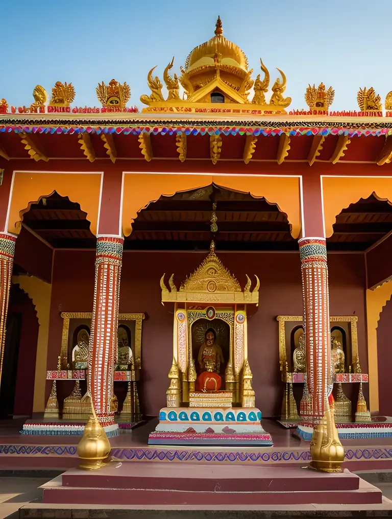 Traditional Kaliamman Temple in Rural Indian Village with Devotees