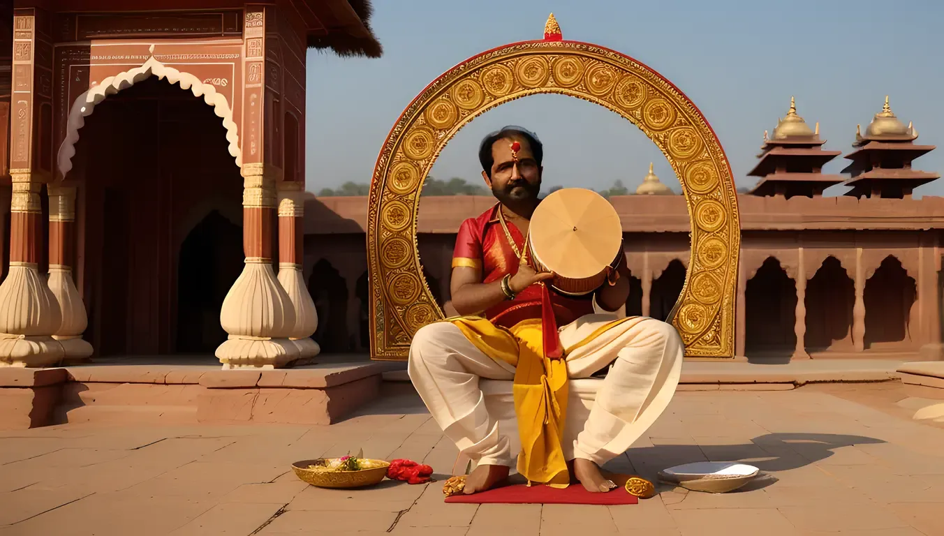 Traditional Mridangam Performance in Indian Setting