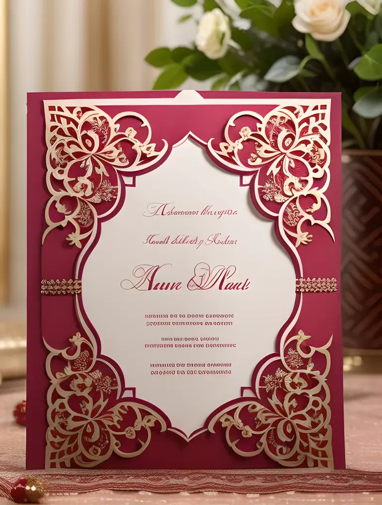 Traditional Wedding Invitation Card with Intricate Patterns and Colors