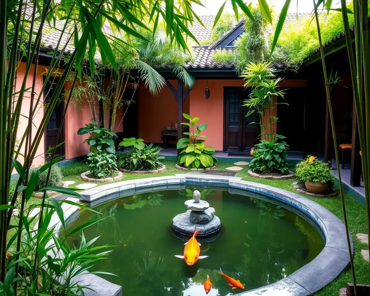 Tranquil Takiya Courtyard with Koi Pond and Bamboo