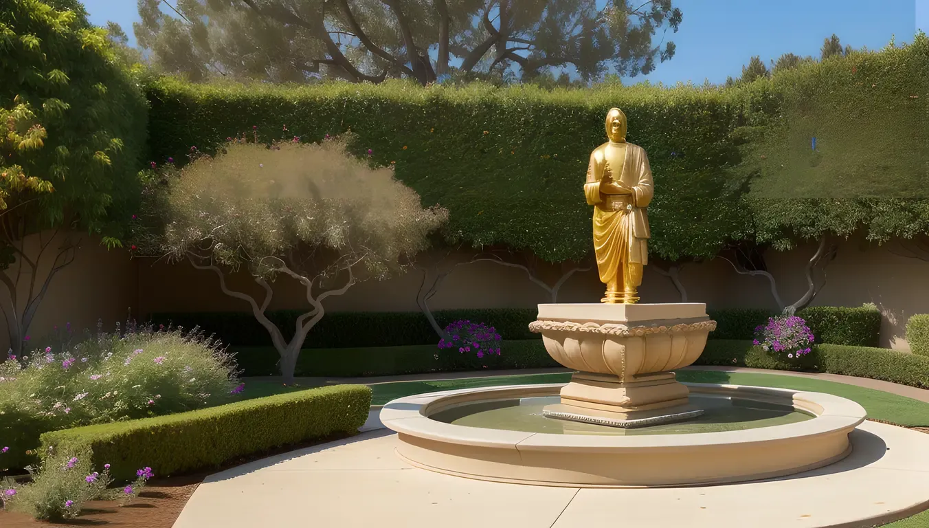 Tranquil Yogananda Ashram in Los Angeles with Statue