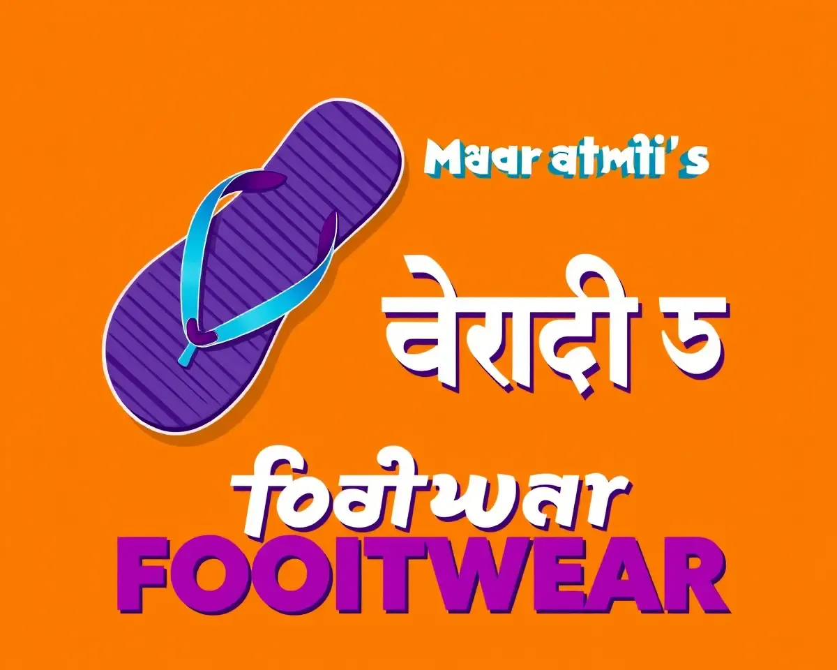 Trendy Marathi Footwear Banner with Flip-Flops and Cursive Font