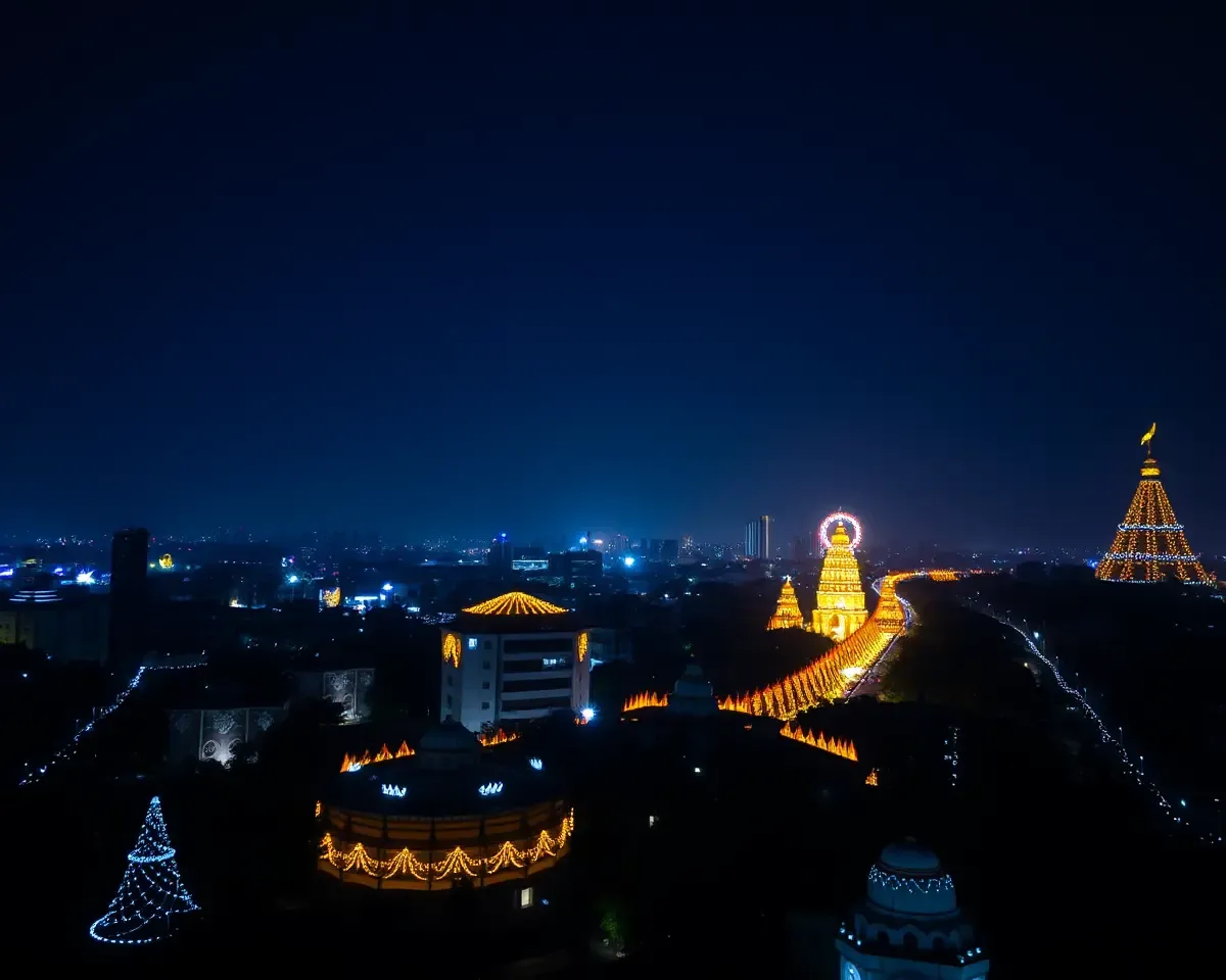 Twinkling Kolkata Cityscape during Durga Puja Celebrations