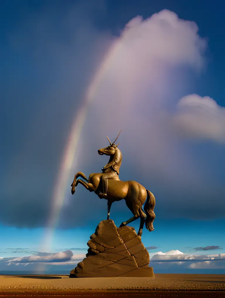 Unicorn Stone Carving in Swirling Clouds