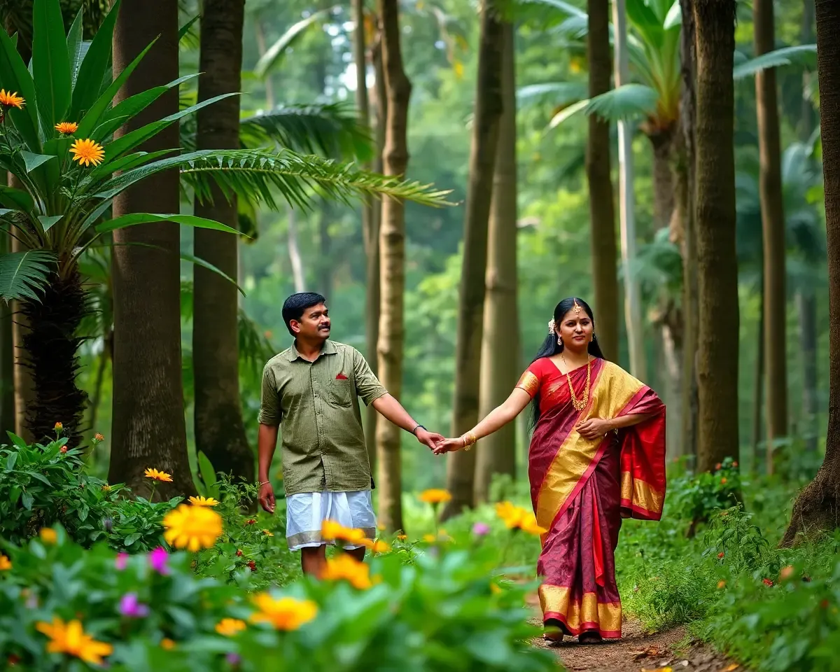 Vanniyar Couple Walks Hand in Hand in Lush Forest