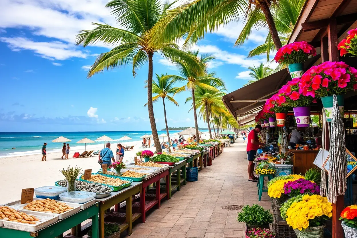 Vibrant Beachside Market in Tropical Paradise Found