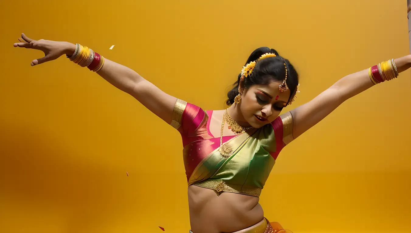Vibrant Bharatanatyam Dance with Confetti and Flowers