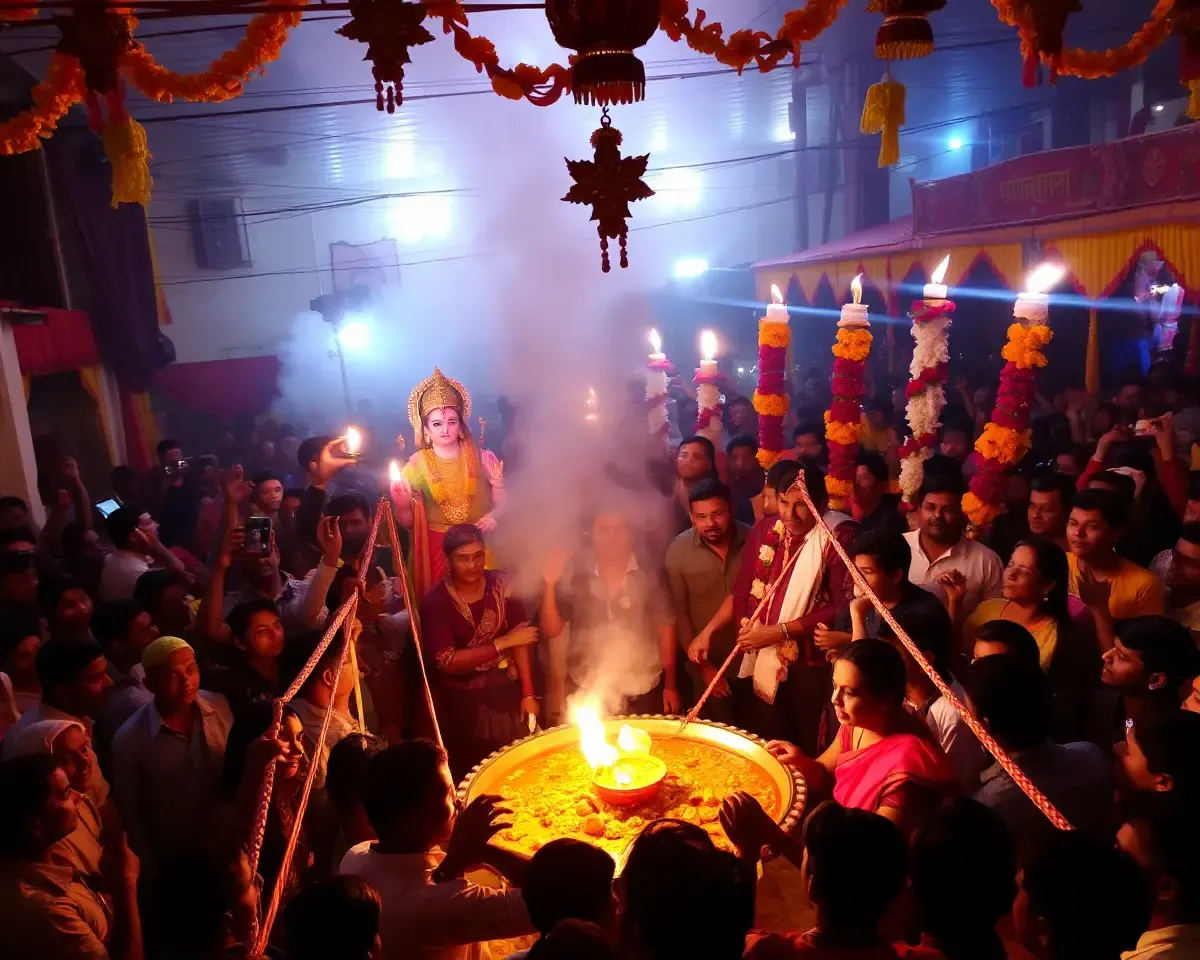 Vibrant Chhath Puja Festival with Music, Dance, and Colorful Decorations