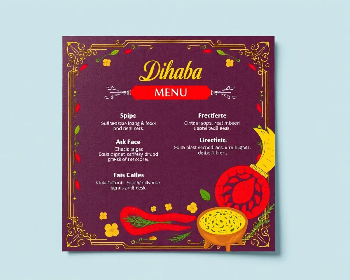 Vibrant Dhaba Menu Card Highlighting Spices and Herbs
