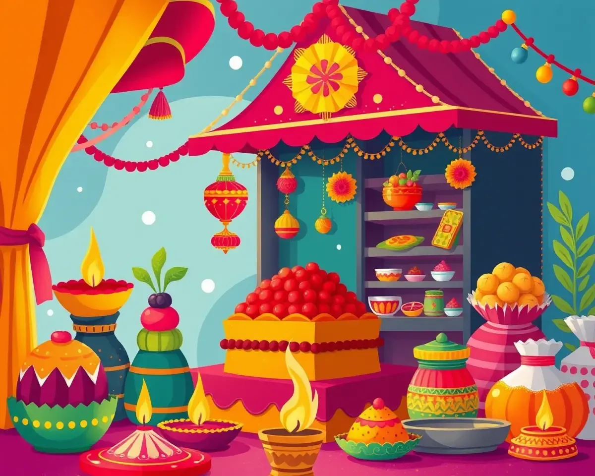 Vibrant Diwali Festival Stall with Fatake and Festive Treats