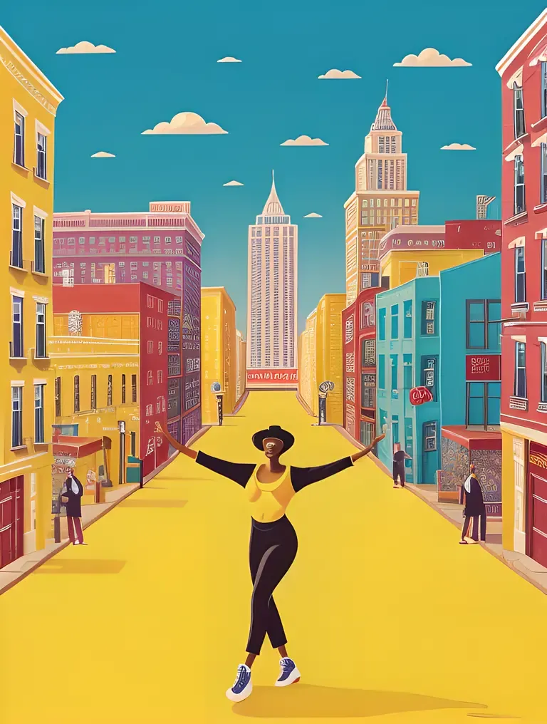 Vibrant Hip-Hop Dancer in Colorful City Street Scene