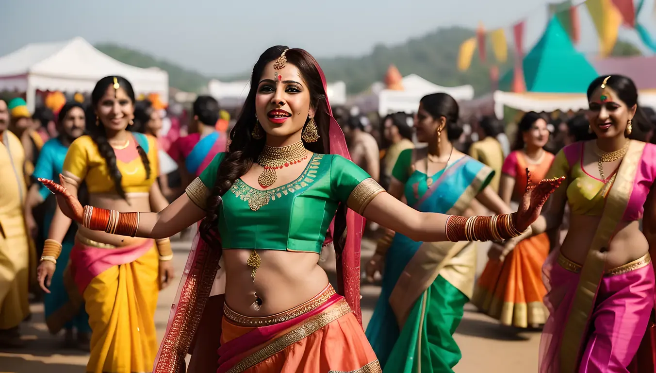 Vibrant Indian Dulhan in Orange and Green Lehenga in HD PNG.