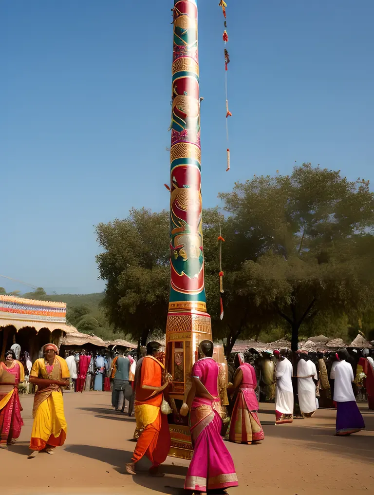 Vibrant Indian Village Celebrates Karaga Festival with Colorful Decorations