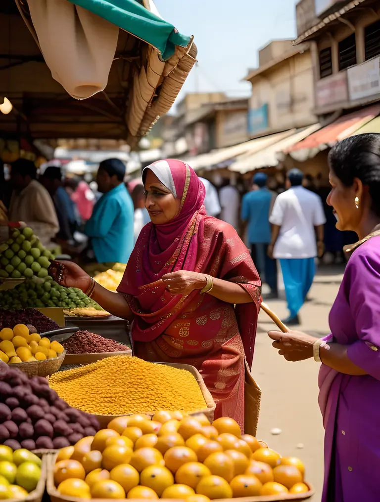 Vibrant Market Scene with Burkha Vendors