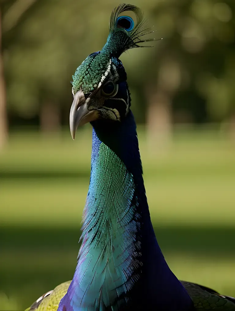Vibrant Plumage of Iridescent Asiatic Peacock