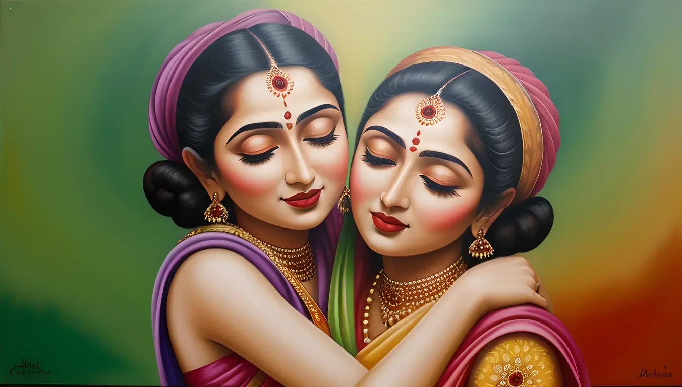 Vibrant Radha Krishna Embrace in Colorful Brushstrokes
