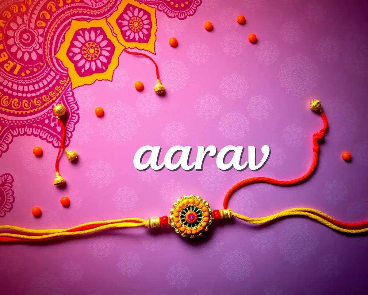 Vibrant Rakhi Wallpaper with Aarav's Name in Cursive Font