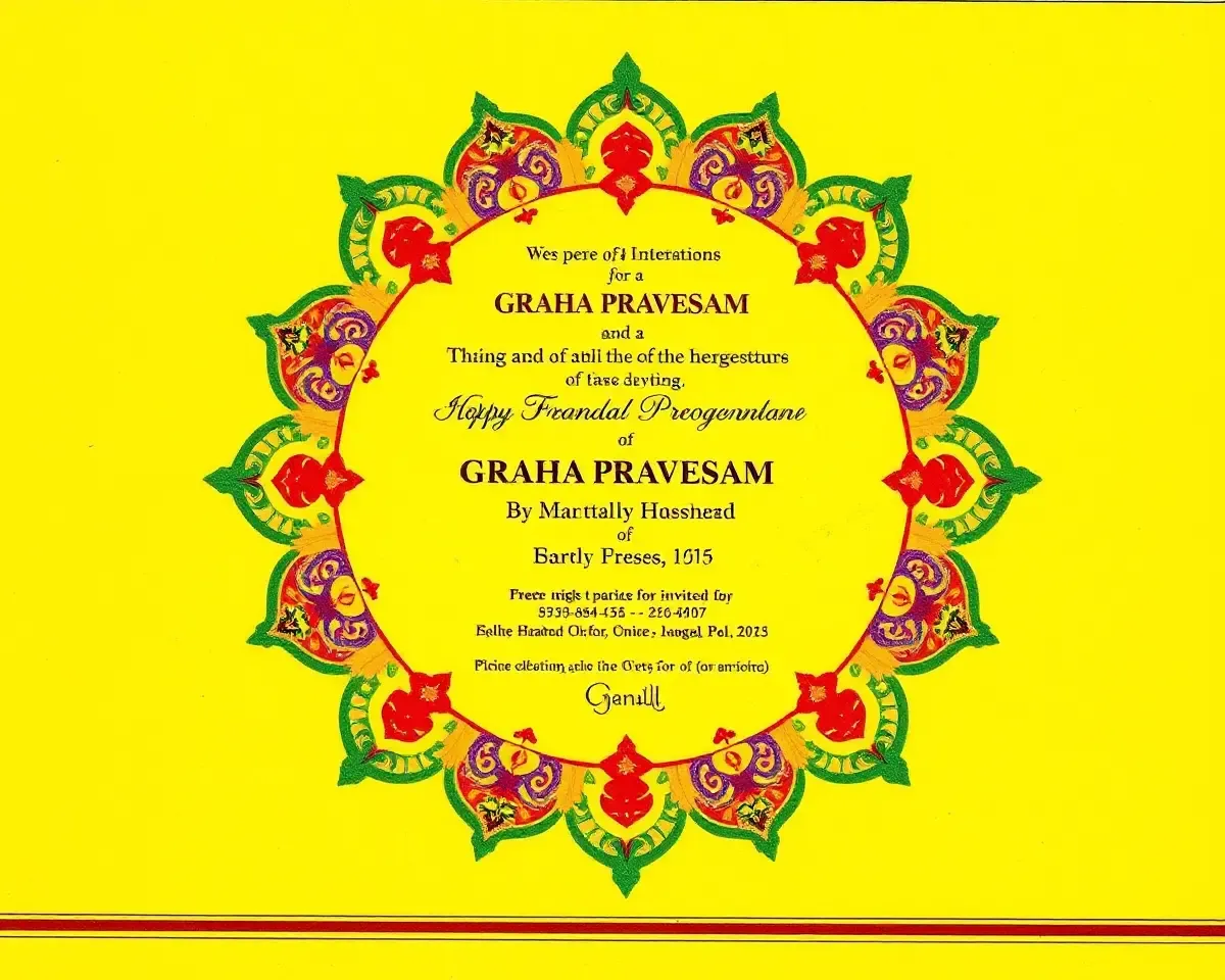 Vibrant Rangoli Design for Traditional Graha Pravesam Invitation