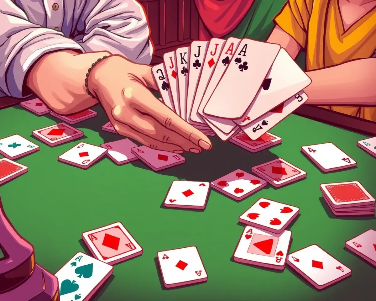 Vibrant Rummy Card Game Illustration in Warm Color Palette