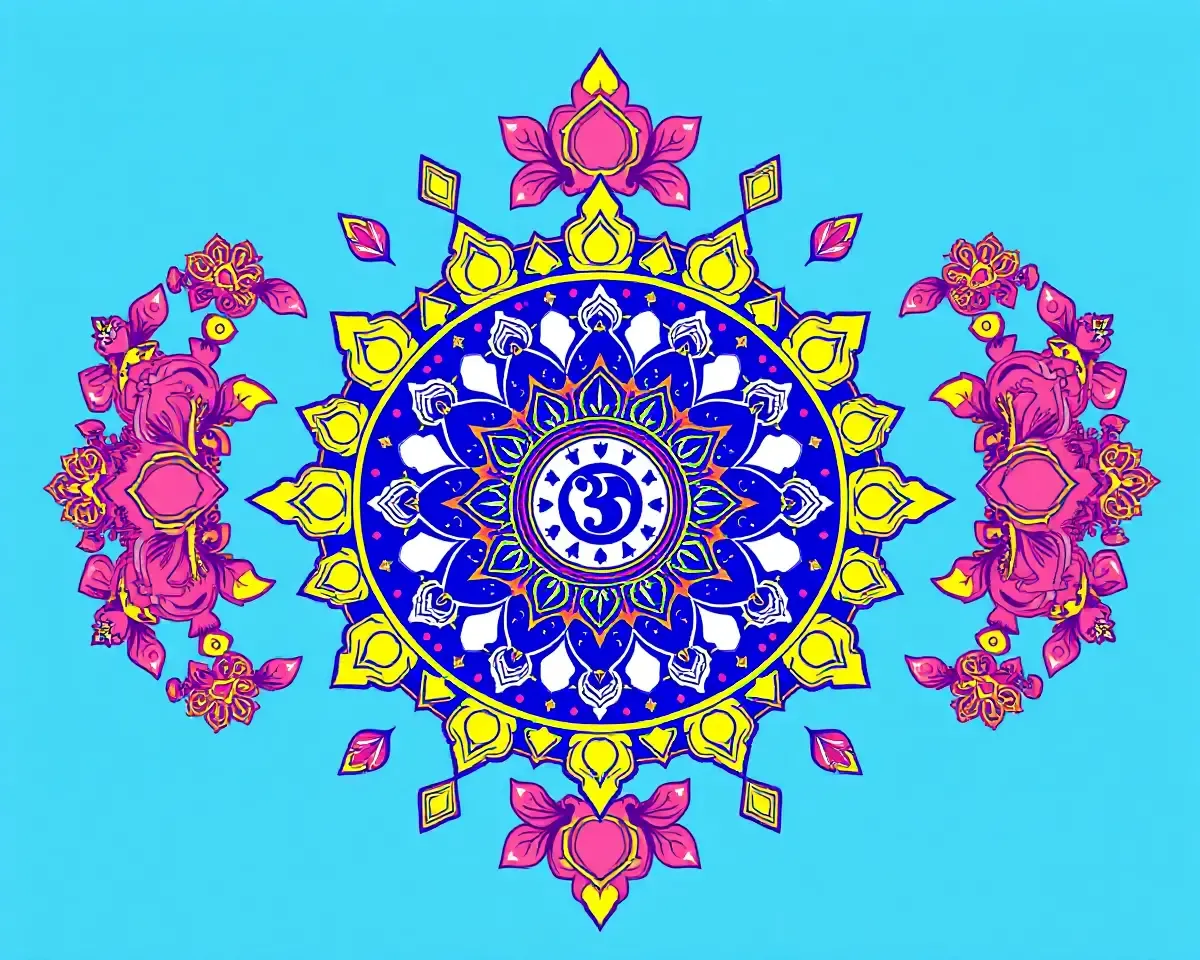 Vibrant Shanku Chakra Namam Illustration with Intricate Patterns.