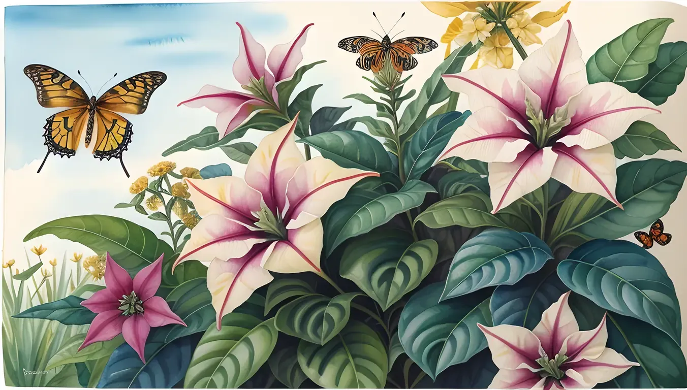 Vibrant Watercolor Datura Plant in Garden Scene