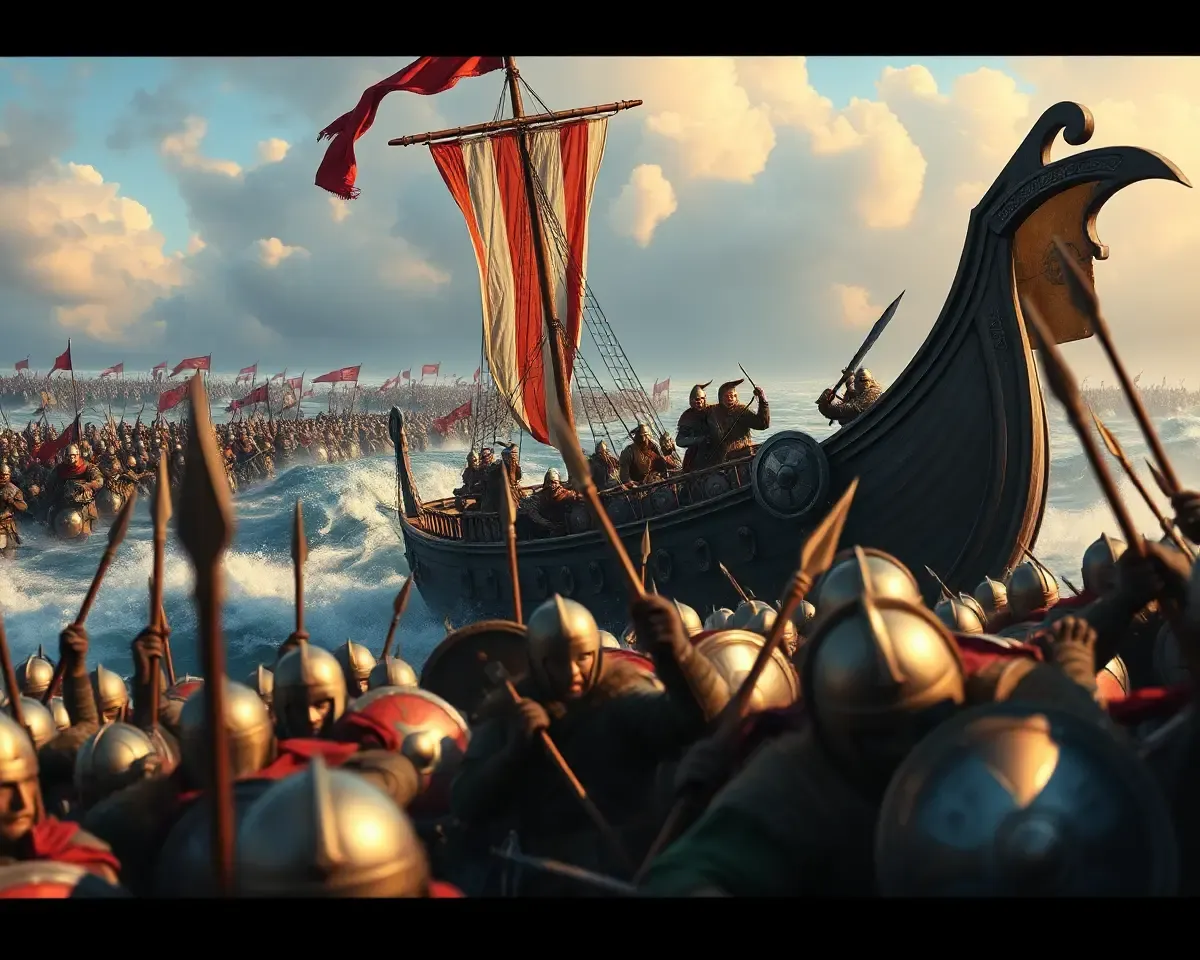 Viking Battle Scene with Longship and Clashing Steel 4K