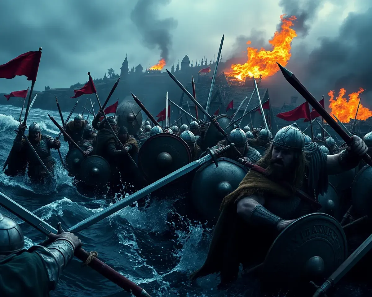 Viking Raid on Foreign Shore 4K Wallpaper with Battle Cries