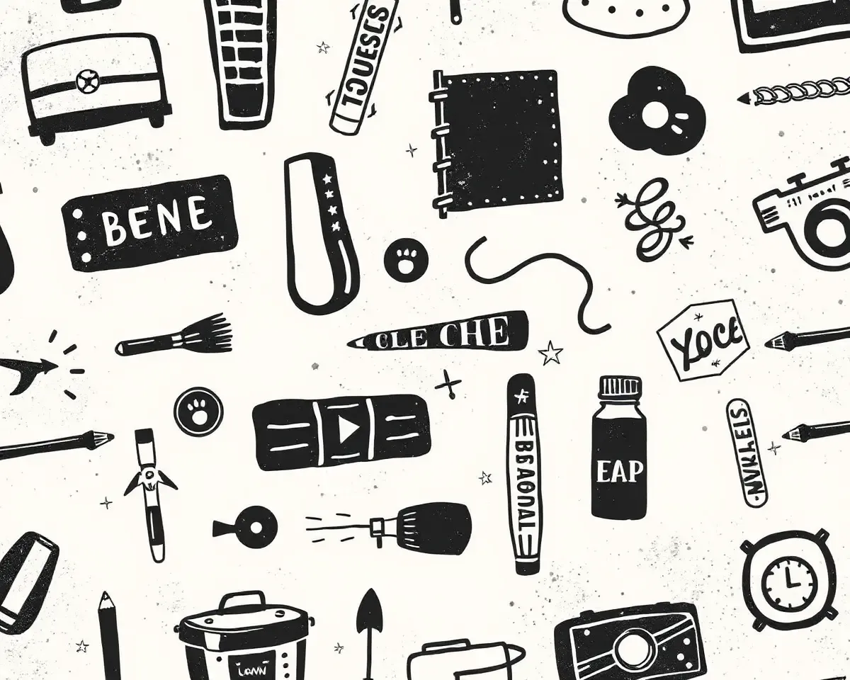 Vintage Black Doodle Wallpaper with Distressed Textures Typography