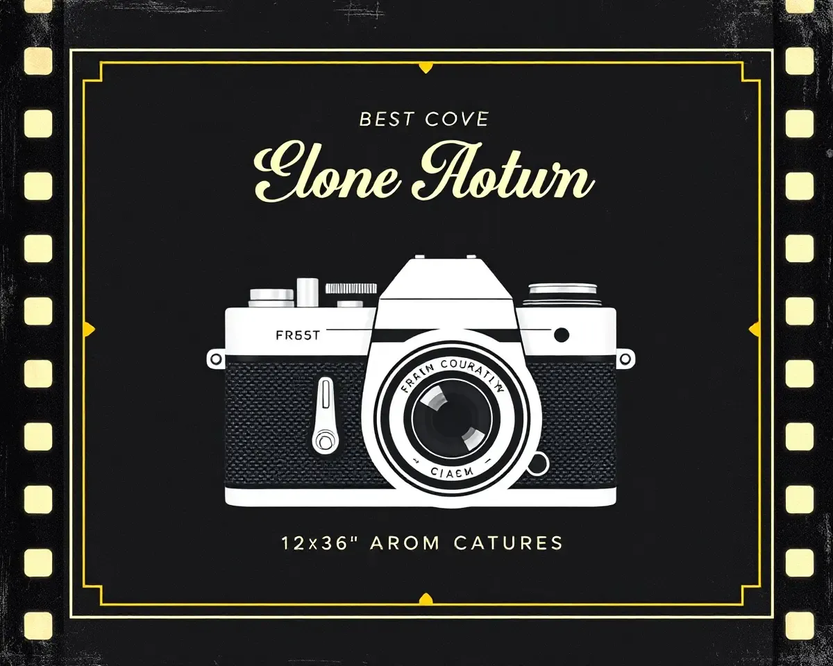 Vintage Camera 12x36 Album Cover Design with Film Strip Pattern
