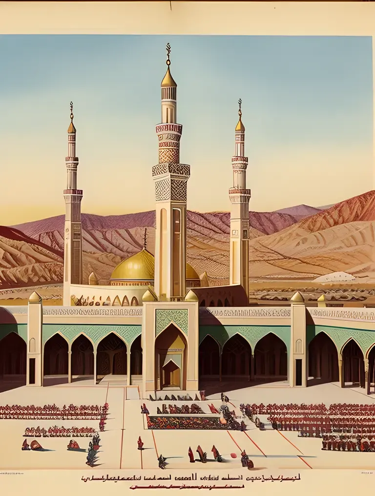 Vintage Illustration of Masjid Nabawi's Early Days