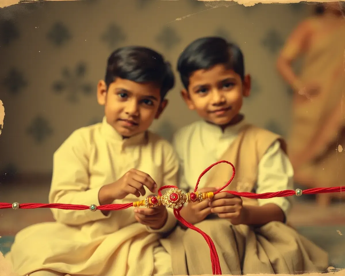 Vintage Raksha Bandhan Frame with Siblings from Bygone Era