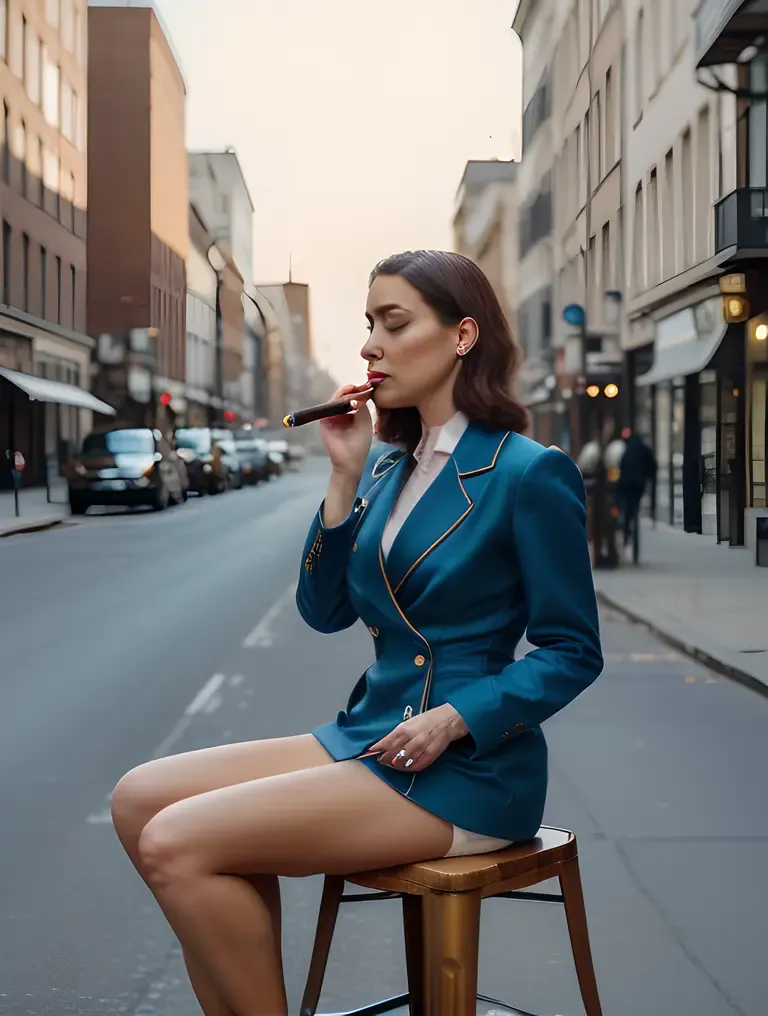 Vintage Smoking Girl in City Street
