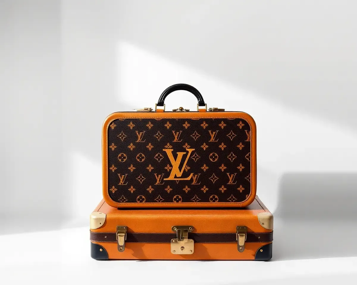 Vintage Suitcase with Louis Vuitton Logo Vector Embellishment