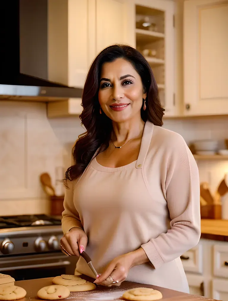 Warm Beauty Aunty Bakes Cookies in Cozy Kitchen
